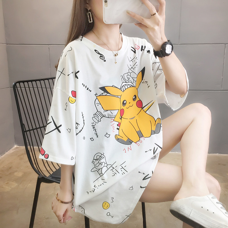 Pregnant women with short sleeve T - shirt dress up new T - shirt Pikachu tide cartoon loose large size 2022 leisure