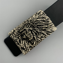 Dongguan Break Copper Pure Copper Indian Chief Leather Belt Buckle Men Accessories Belt Buckle Plate Buckle White Copper Retro Buckle Head