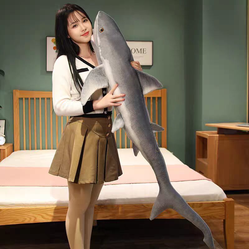 Cute Great White Shark Plush Toy, Realistic Shark Long Pillow, Marine Life Doll, Photo Prop for Men