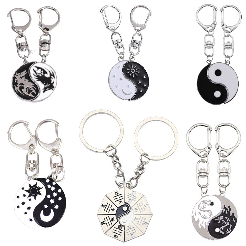 Tai Chi Patchwork Keychain, Simple Retro Chinese Style, National Trend, Personalized Creative Couple Pendant, Men's Keychain