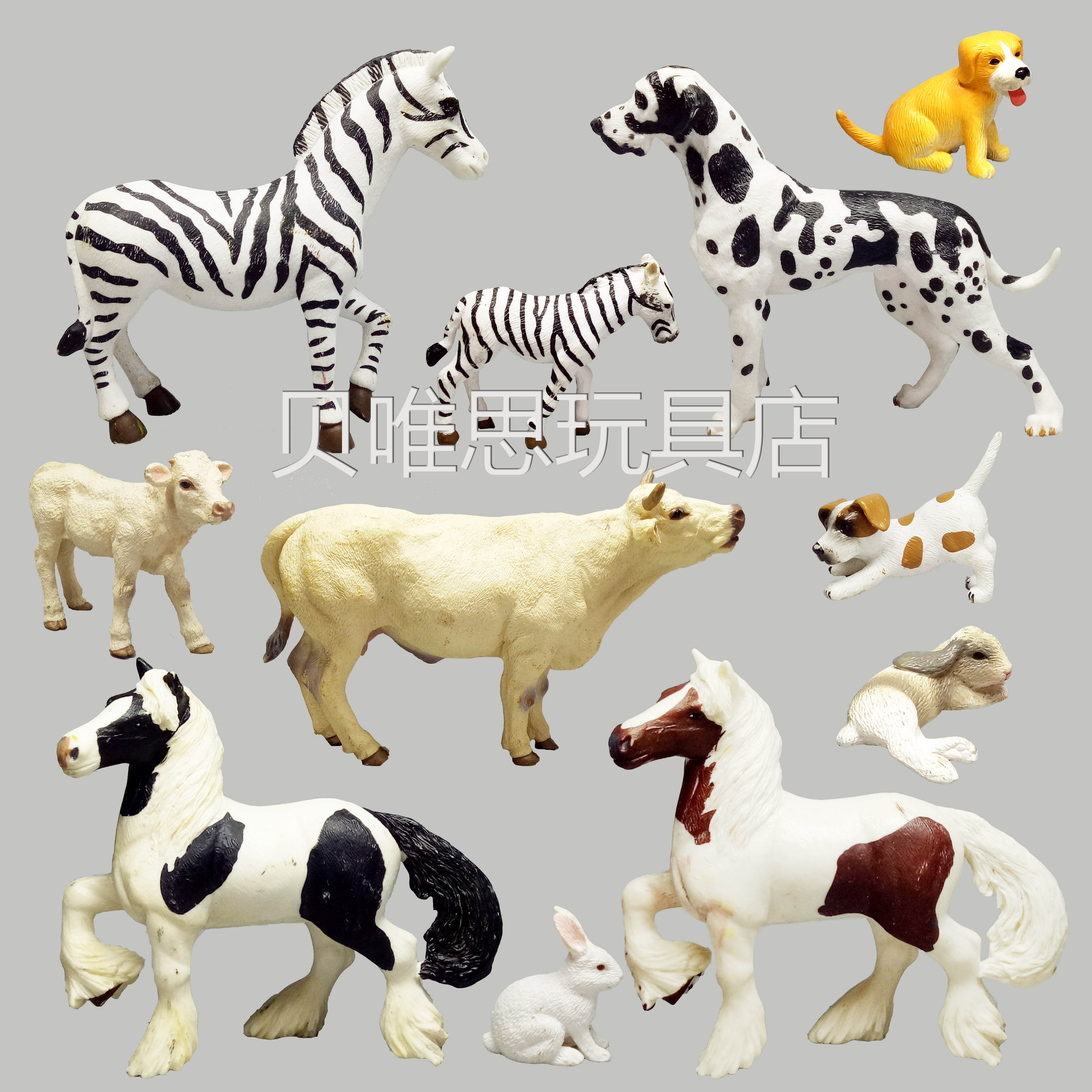 Irish Long-haired Horse Zebra Simmental Cow Spotted Dog Rabbit Simulation Farm Animal Model Toy