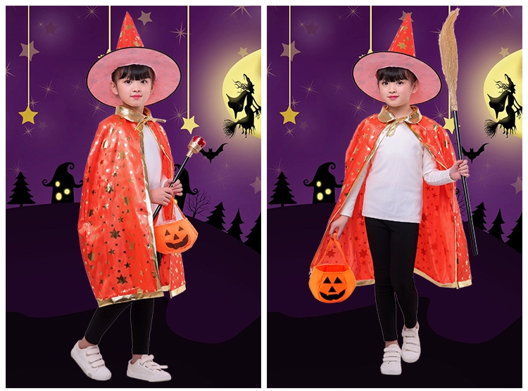 Halloween Áo Choàng Trẻ Em Mũi Bé Gái Trang Phục Hóa Trang Phù Thủy Nhà Ảo Thuật Bé Trai Trình Diễn Trang Phục