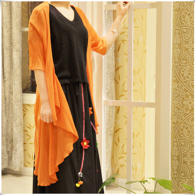 Outer air-conditioned shirt cotton and linen long version five-point sleeve sunscreen clothing beach all-match shawl loose large size coat women