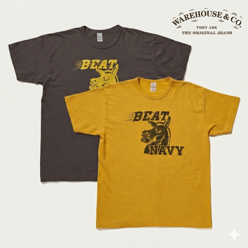 [in Stock] Warehouse 4064 American Retro Washed Crew Neck T-Shirt Beat Navy Year of the Horse Wear Horse
