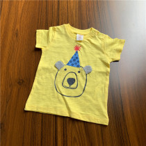 Baby boy baby All cotton Bamboo knots cotton soft and thin cartoon short sleeve T-shirt yellow Little Bear for 0-24 months