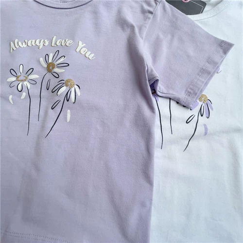 Девочки Zhongda Дети все мианлека хлопковая эластичная футболка с короткими рукавами 2 Цвет 110-130 Яр