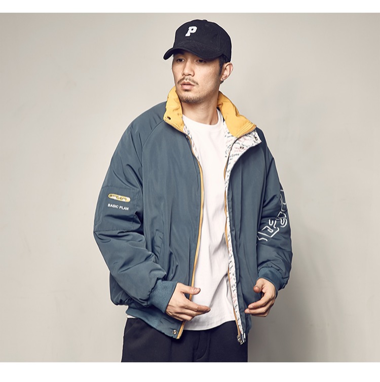 MANSWAY mùa đông mới đường viền cổ áo màu tương phản in cotton nam lỏng lẻo vài chiếc áo khoác cotton dày mùa đông áo dạ