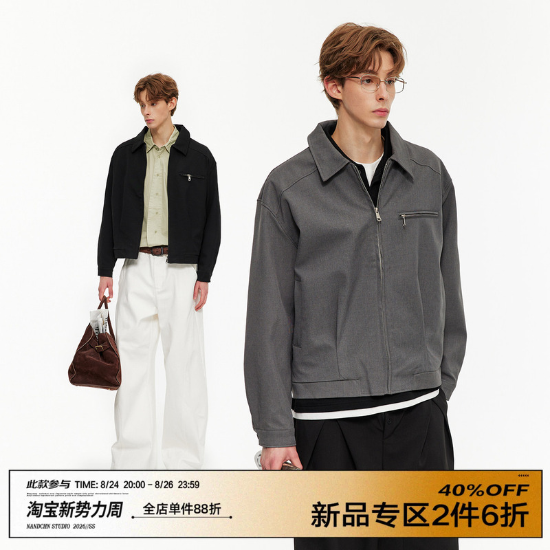 [Improved Coach Jacket] Men's Cleanfit Short Turn-Down Collar Workwear Jacket Men's American-Style Loose Top
