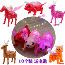 10 net red trembles with the same rope piggy puppy night market New year electric toy glowing mouse