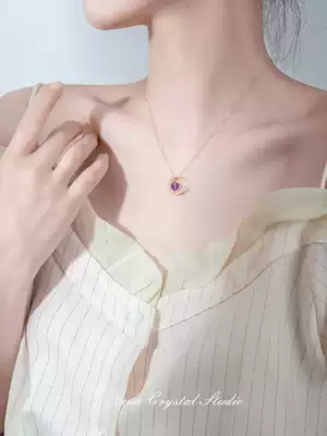 Natural amethyst necklace female 925 sterling silver cold wind original niche choker moon Net Red simple temperament