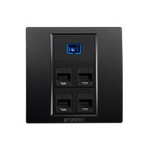 Type 86 concealed 4-port Gigabit network with fiber optic panel black fiber optic four-position Category 6 network cable computer socket
