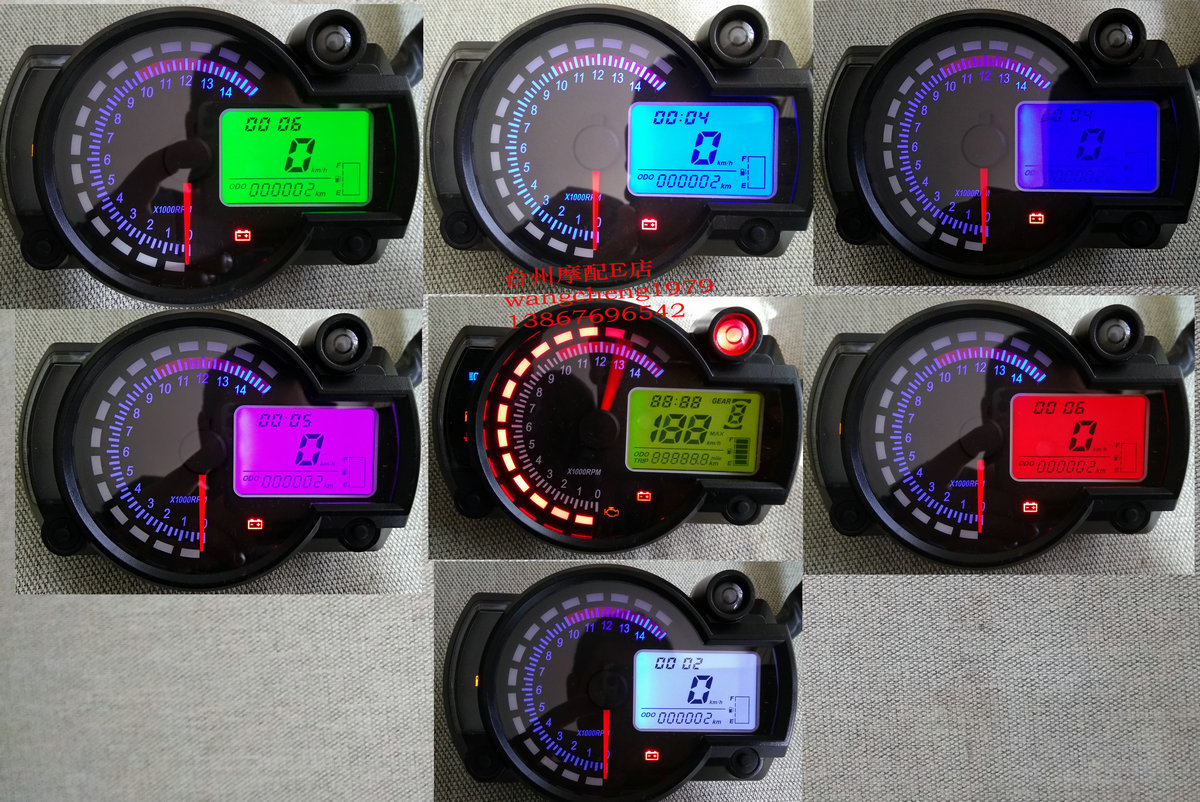 New 7-color adjustable SS182 extreme speed 299 motorcycle naked car modification LCD instrument 1-6 gear water temperature oil meter