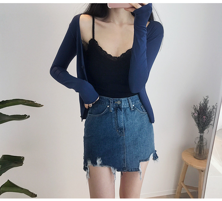 Mai Mai * 2018 phiên bản Hàn Quốc của áo yếm nữ ren ren cổ chữ V bên trong áo sơ mi tự canh bên ngoài mặc áo sơ mi ao kieu dep