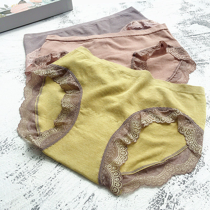 Fashion Law Style Playful Underpants Crash Color Lace Comfort Modale Antibacterial Seamless Mid-Waist Young Women's Wrap Hip Pants Head