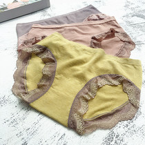 Two pretty woven panties Contrast lace comfortable Modal antibacterial seamless mid-waist female youth hip pants
