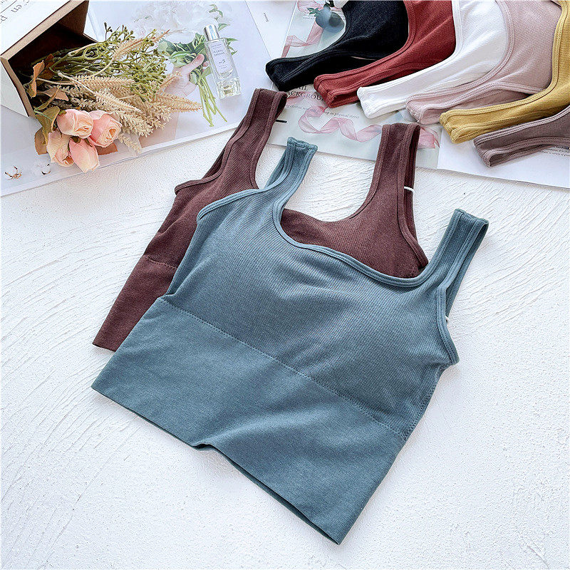 Teenage Girl Vest Brief pure color comfort Modale medium long thin section with chest cushion free from wearing bra bottom harnesses underwear