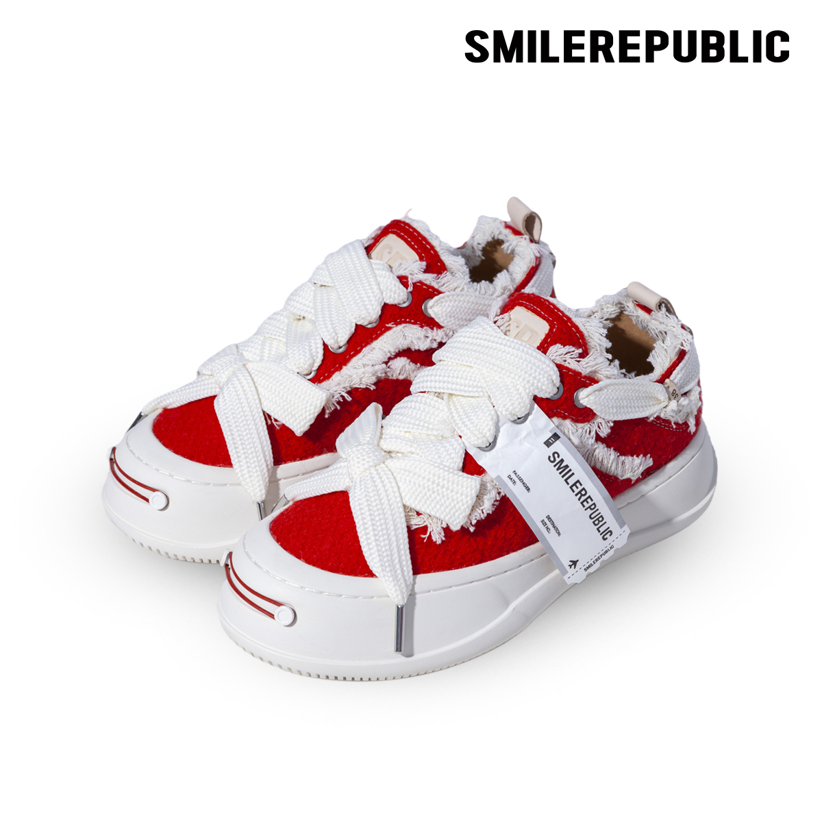 Official SMILEREPUBLIC Bai Jingting with the same style of red cashmere round head low help opening smile thick bottom