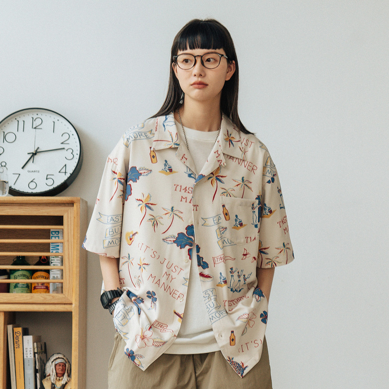 714Street Casual Floral Hawaiian Short-Sleeve Shirt for Men and Women ins Trendy Summer Design Niche Shirt 714Street Casual Floral Hawaiian Short-Sleeve Shirt for Men and Women ins Trendy Summer Design Niche Shirt