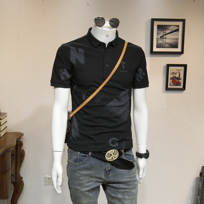 136524 business casual polo shirt youth knit shirt polo shirt men slim lapel short sleeves T-shirt