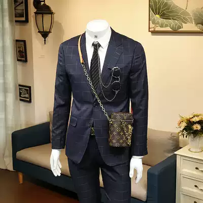 136524 summer new business dress Korean slim wedding handsome groom casual plaid suit men jacket