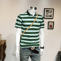 136524 sashimi Korean version Business casual elastic Paul shirt coarse striped polo shirt printed flip collar short sleeve T-shirt