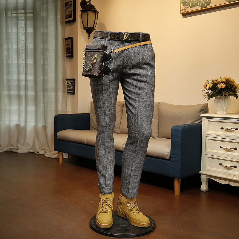 136524 autumn and winter new Korean version of the business casual positive dress handsome gas trendy chic plaid western pants men's pants