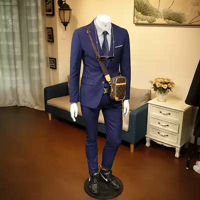 136524 spring new business casual formal Korean version slim fit wedding handsome groom dark blue suit men's suit