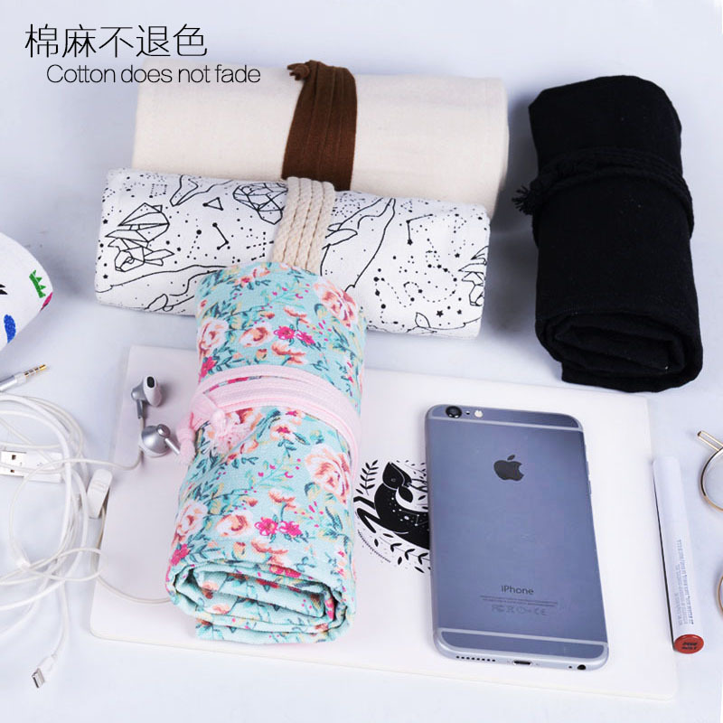 Art canvas pen curtain 36 48 72 holes large-capacity roll pencil bag sketch color pencil painting with stationery bag ancient style