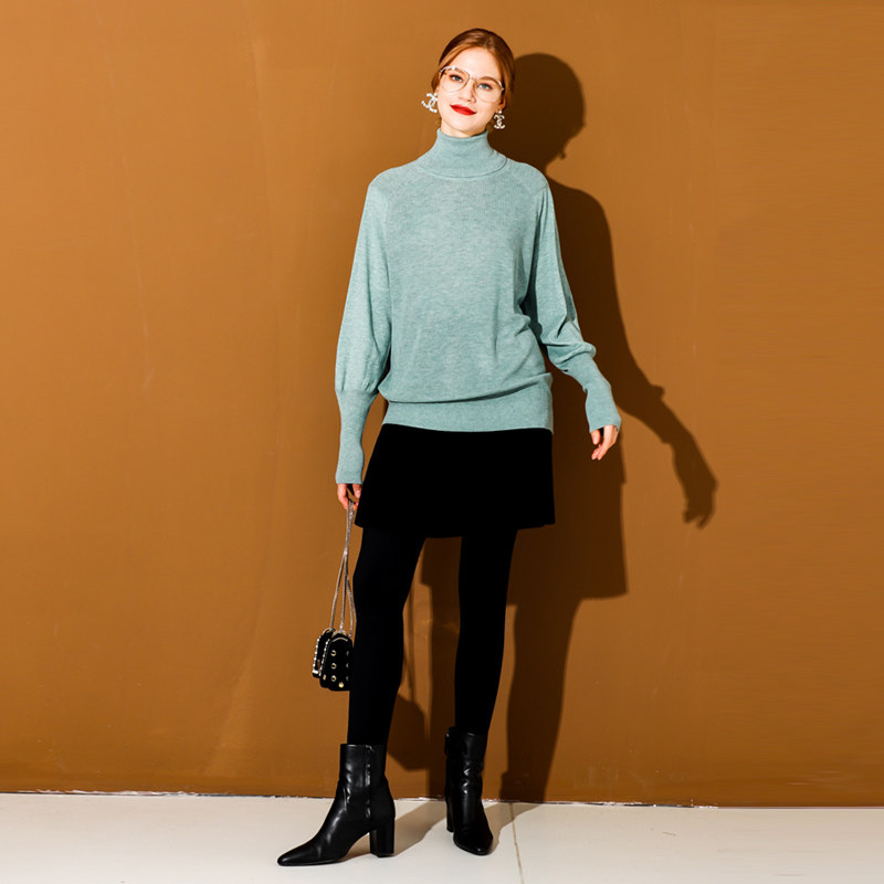 9 large size women's fat MM2021 winter design sense turtleneck knitted woolen sweater 7-color