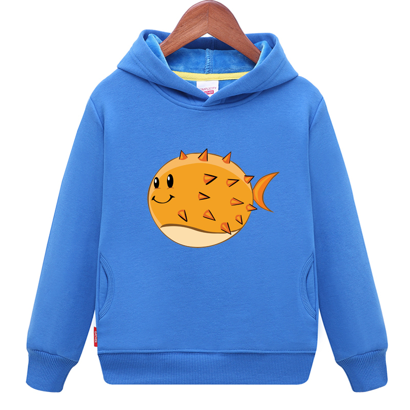 Pufferfish Cartoon Animal Autumn and Winter Coat Fleece Sweatshirt Unisex Long-Sleeve Children's Clothing Student Parent-Child Matching Hooded Outfit