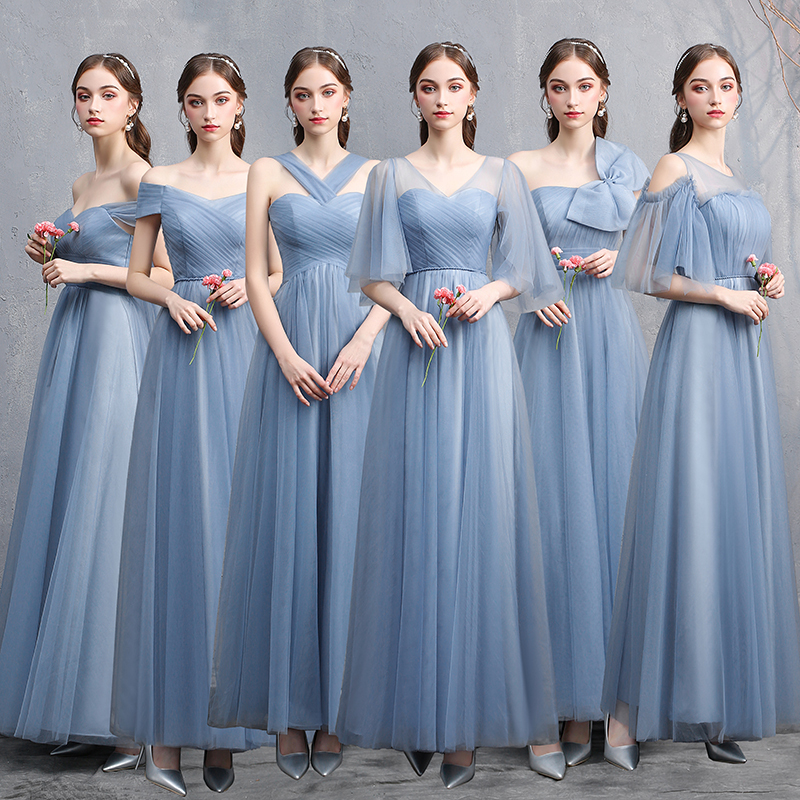 Bridesmaid Dress for Women 2026 New Summer Simple and Elegant Sister Group Blue Long Dress Slimming Evening Dress