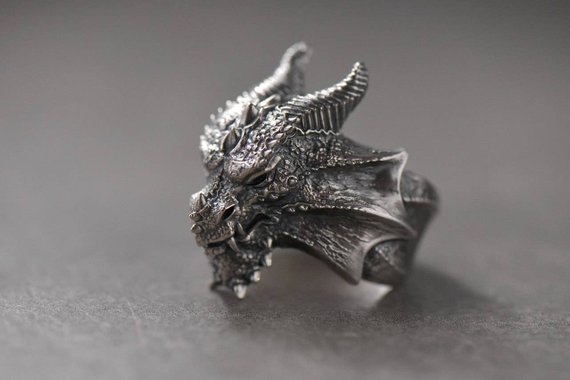 Russian Fantassy hands as Gothic punk delicately sculpted dream Celtic dragon pure silver ring