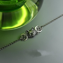 Polish Bracelet㊣ handmade 925 sterling silver engraved cat crescent moon star leaf bracelet