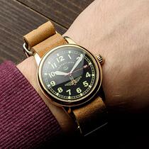 Ukrainian Genuine ◇ Ancient 1990s classic watch gold dial brown leather mechanical watch