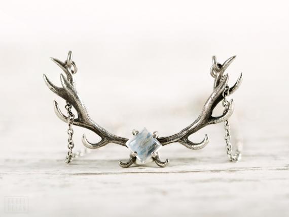 Charm's Spanish hand for special enchanting deer ear design moonstone pendant 925 pure silver necklace
