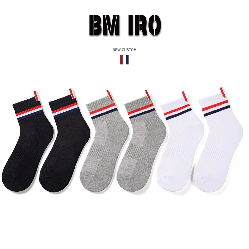 Japanese Bm Iro Mid-Calf Socks, Pure Cotton, Thick Style, Tb Long Socks, Unisex Couple Style, College Style Striped Sports Calf Socks