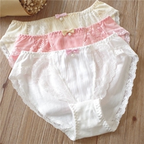 Broken clearance foreign trade pleated chiffon stitching elastic lace solid color pearl pendant cotton large size womens underwear