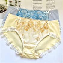 Clearance full of 49 yuan foreign trade Japanese flower embroidery mesh sexy mid-waist thin cotton cotton cotton womens underwear