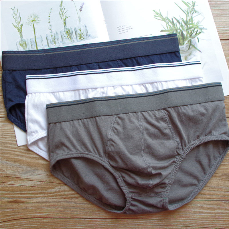 Foreign trade underwear men's solid color soft skin-friendly light breathable pure cotton large size mid-waist men's briefs pants head pants - Taobao
