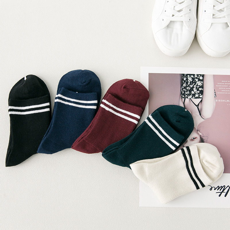 Dành thời gian mùa thu và mùa đông cotton mới đôi kim trong ống cotton nữ tươi đại học gió hai thanh vớ thường tất trắng cao cổ