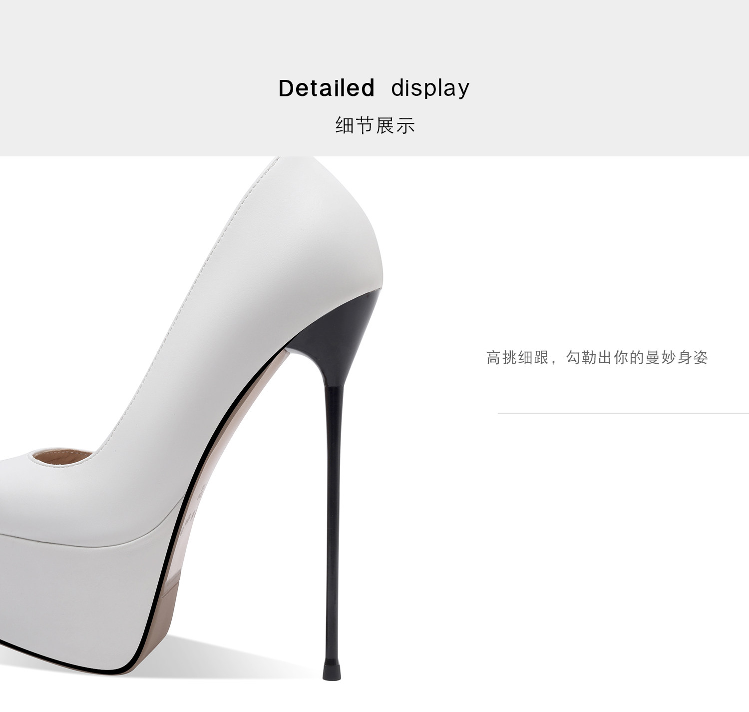 Giày cao gót nữ mũi nhọn gót siêu cao 16 cm platform chống nước — Đen, Tím, Trắng chi tiết 13
