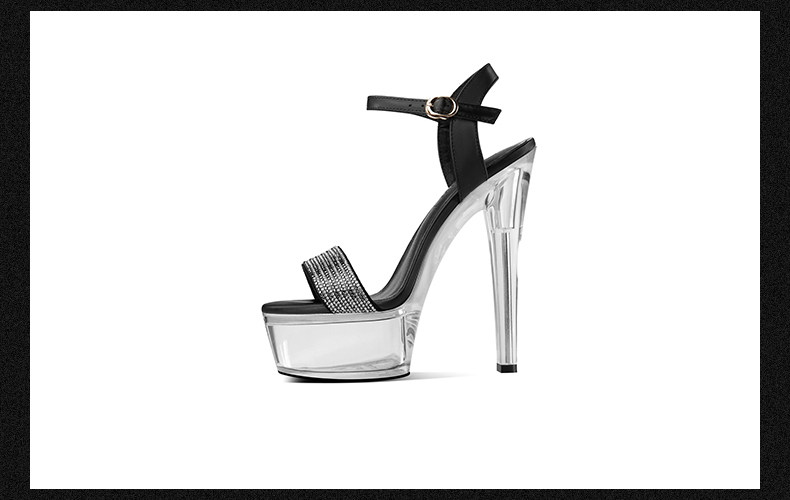 Sandal cao gót nữ hở mũi đính đá pha lê, gót nhọn 12–15 cm, đế platform chống nước — Đen Cao Gót 12cm, Đen Cao Gót 15cm chi tiết 11