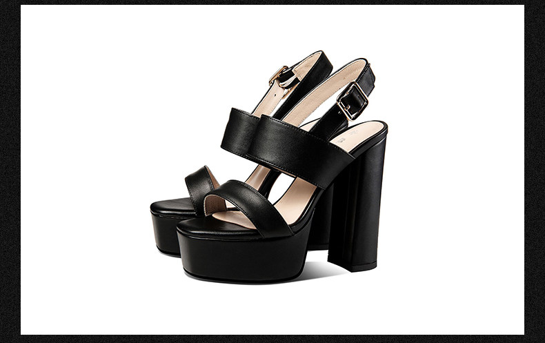 Sandal cao gót nữ quai mắt cáo mũi hở đế platform chunky — Đen, Be chi tiết 13