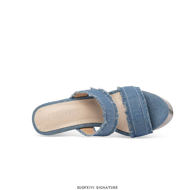 Sandal cao gót nữ mũi nhọn chất denim retro, gót nhọn 12–15 cm — Xanh Cao Gót 12cm, Xanh Cao Gót 15cm chi tiết 8
