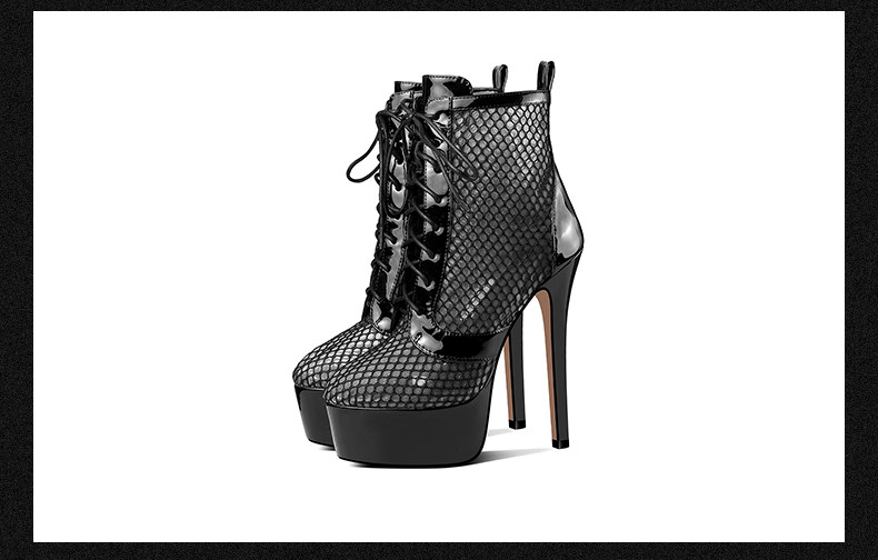 Boot nữ dây buộc mũi nhọn gót cao 12–15 cm đục lỗ mesh thoáng khí — Đen Cao Gót 15cm, Mơ Cao Gót 15cm, Đen Cao Gót 12cm, Mơ Cao Gót 12cm chi tiết 14