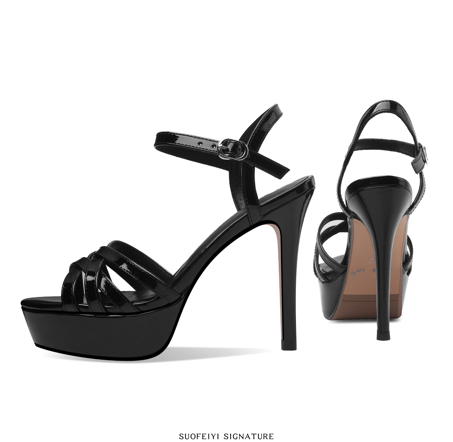 Sandal cao gót nữ hở mũi đế platform chống nước gót nhọn quai một dây — Đen, Mơ chi tiết 4