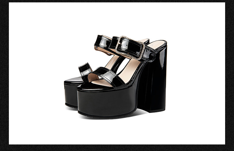Sandal cao gót nữ hở mũi đế xuồng gót vuông siêu cao — Đen, Mơ chi tiết 14