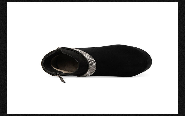 Boot cổ thấp nữ mũi tròn gót siêu cao đính đá dây xích — Đen Cao Gót 12cm, Đen Cao Gót 13cm, Đen Cao Gót 15cm chi tiết 13