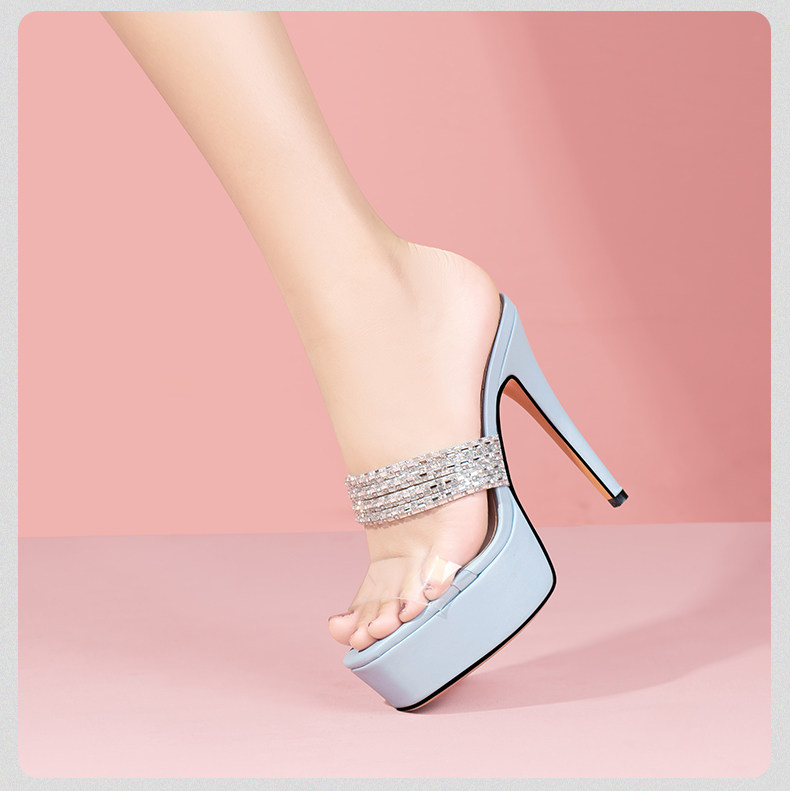 Sandal cao gót nữ mũi nhọn hở mũi quai trong suốt đính đá — Giày Mũi Nhọn Đen 35848-1, Giày Mũi Nhọn Xanh 35848-1, Giày Gót Thô Đen 35648-1, Giày Gót Thô Xanh 35648-1 chi tiết 20