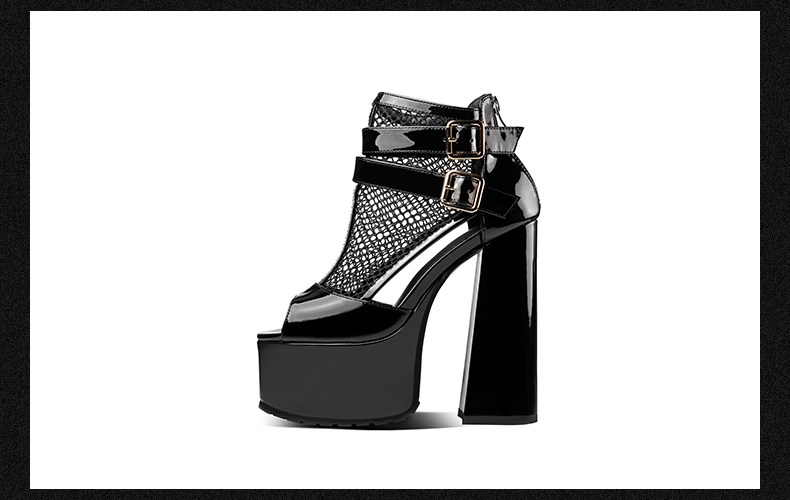 Sandal cao gót nữ quai Roman hở mũi đế dày gót to bản — Đen chi tiết 12